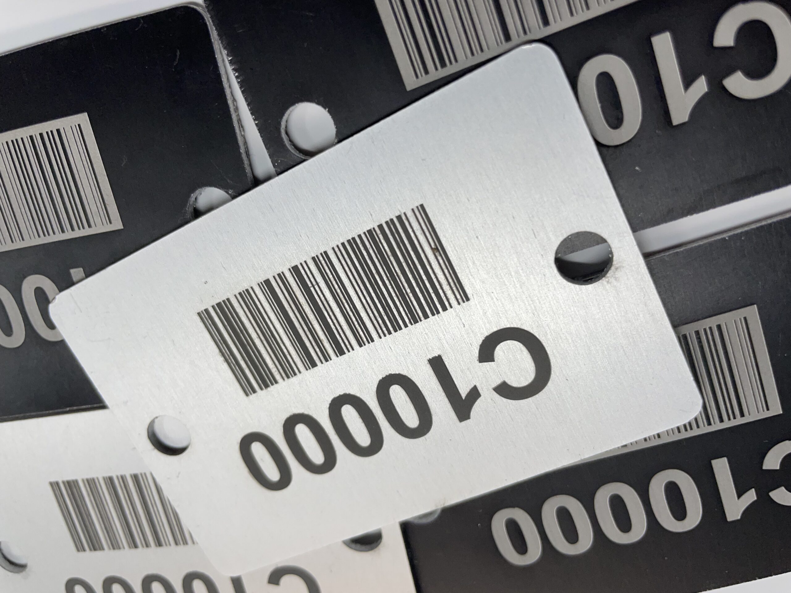 Numbered Tags: C10000 Barcode on Metal Plates