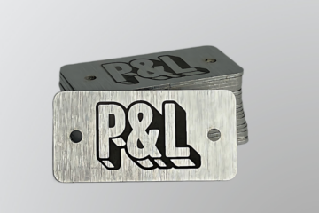 Locker Tags: Stainless Steel Tags Engraved and Paint-filled with Black Ink Lettering Reads "P & L" Printed Locker Tags, Engraved Locker Tags
